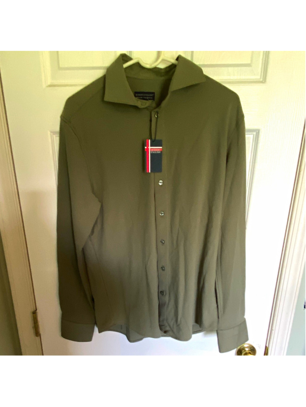 Modern English Modern Fit Non-Iron Cotton Green Solid Dress Shirt L 34/35
